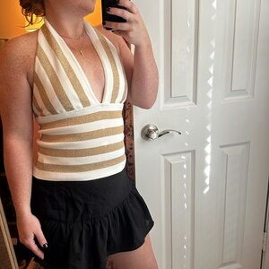 Veronique Young Gold White Halter Top